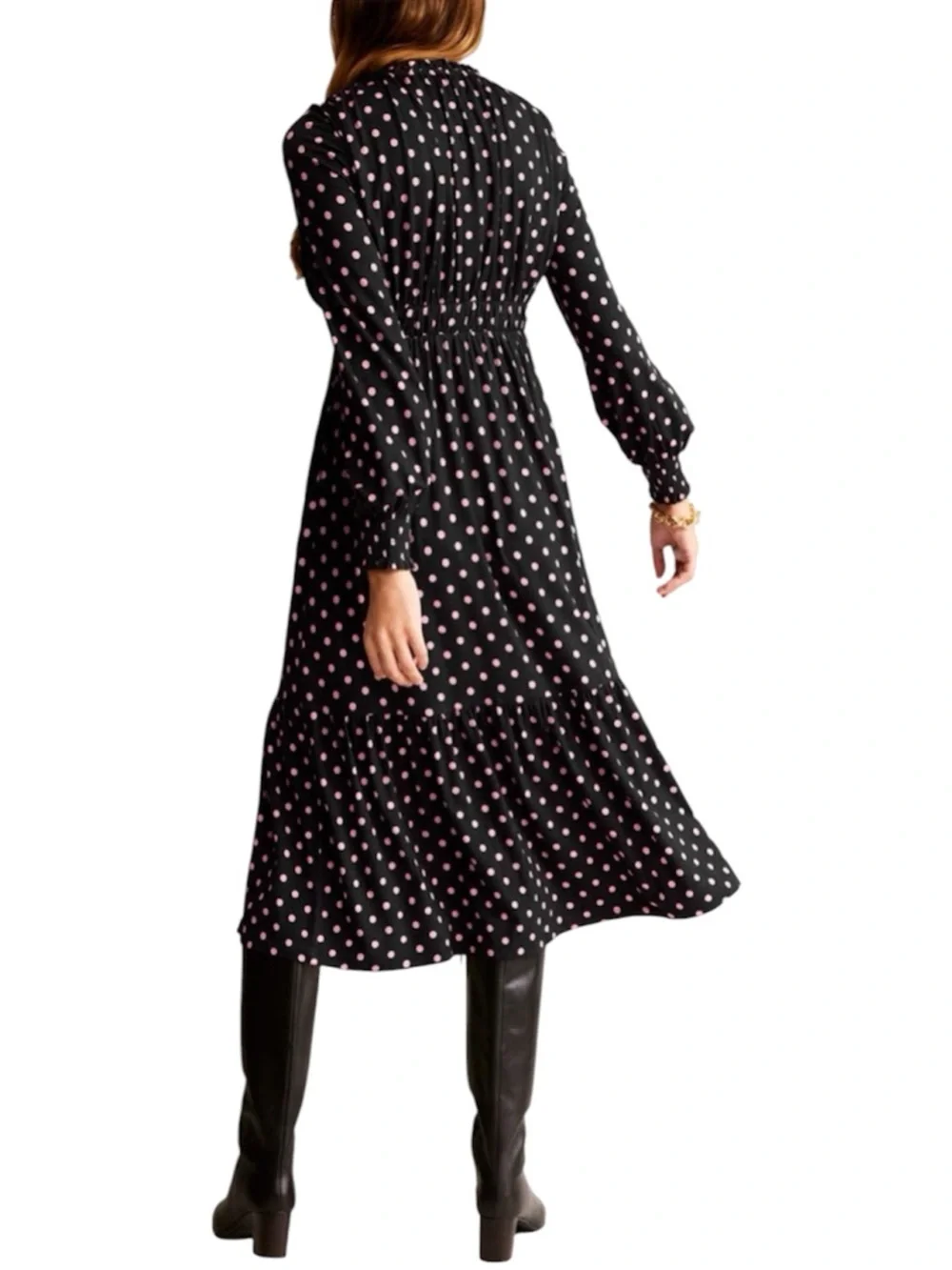 Boden Black Midi Dress with Pink Polka Dots - Picture 2 of 13